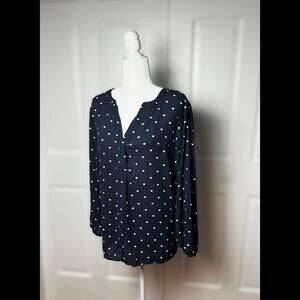 Philosophy Womens Plus 2X Tunic Blouse Navy Blue w/White Hearts  Valentines Day